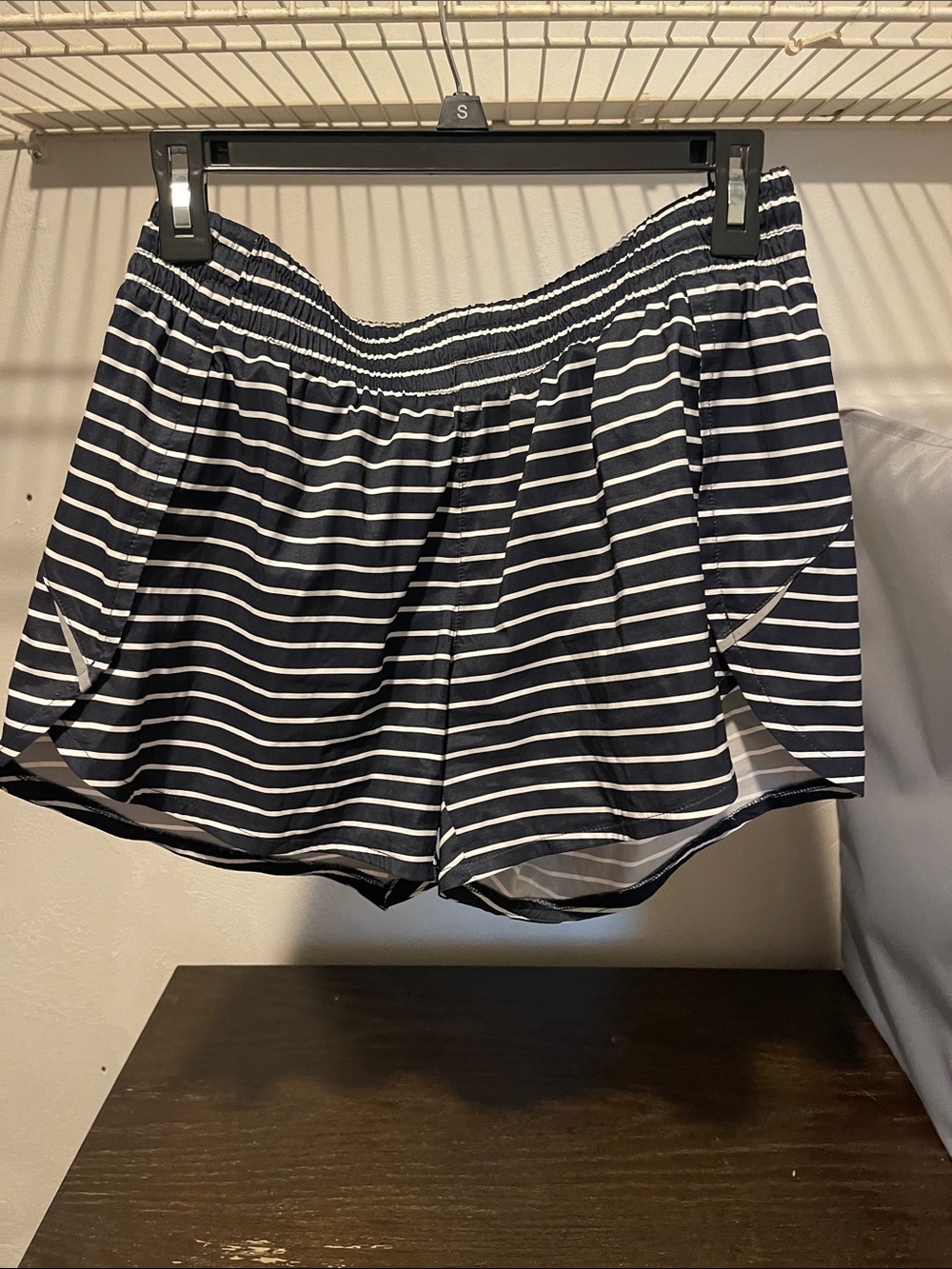 Athleta Navy and White Striped Athletic Shorts